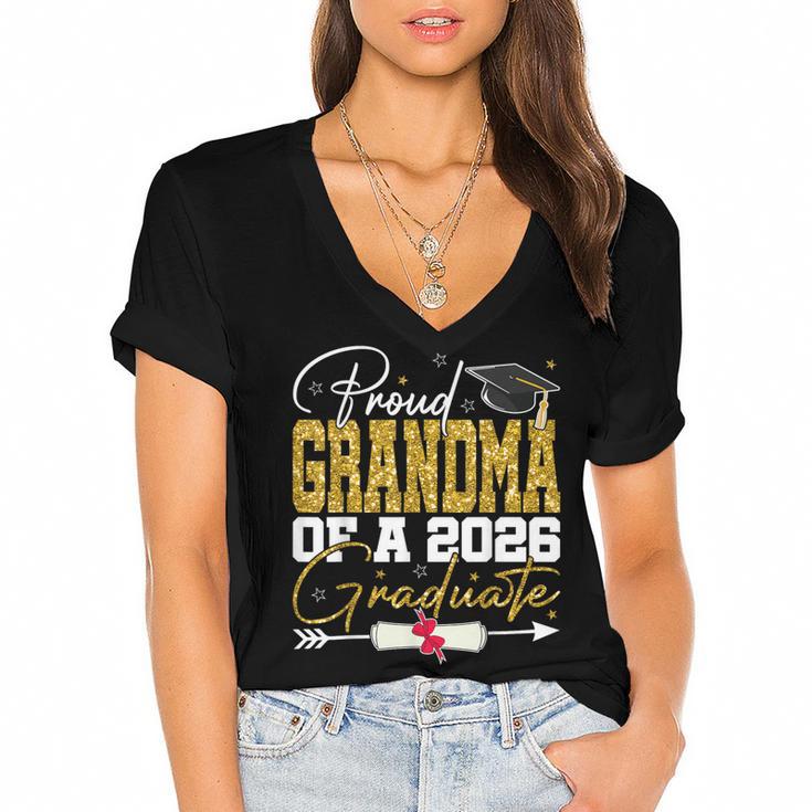 Proud Grandma Of Senior 2026 Graduate Family Graduation 2026 Women's Jersey Short Sleeve Deep V-Neck Tshirt				
