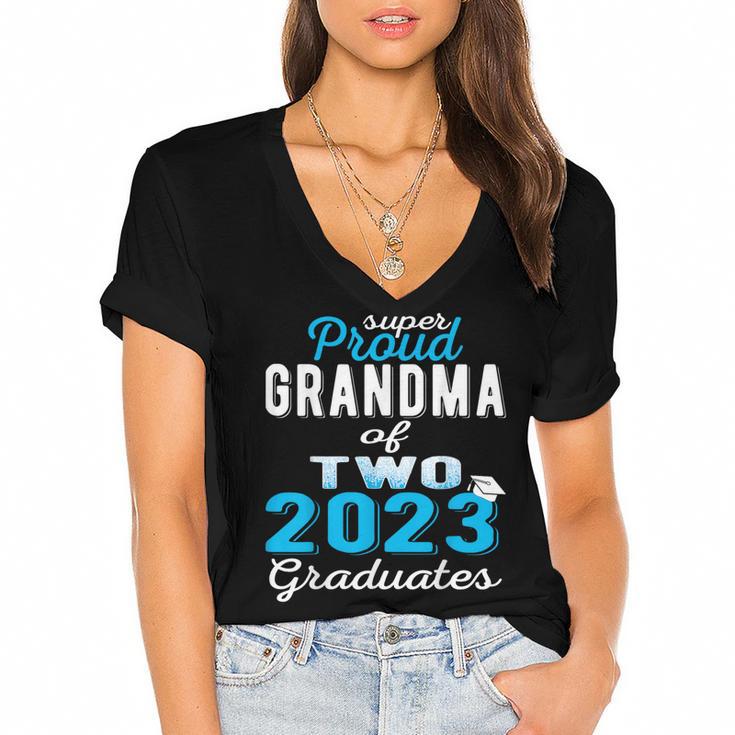 Proud Grandma Of Two 2023 Graduate Class 2023 Graduation Women's Jersey Short Sleeve Deep V-Neck Tshirt				