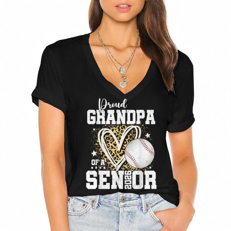 Proud Grandpa Of A 2026 Senior Baseball Graduation Leopard Women's Jersey Short Sleeve Deep V-Neck Tshirt				
