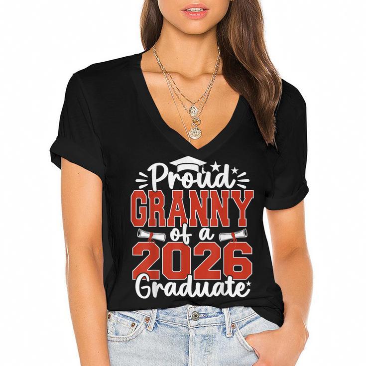 Proud Granny Of A Class Of 2026 Graduate Senior Graduation Women's Jersey Short Sleeve Deep V-Neck Tshirt				