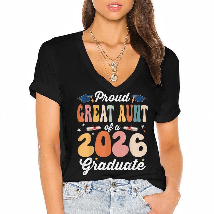 Proud Great Aunt Of a Class Of 2026 Graduate Graduation Women's Jersey Short Sleeve Deep V-Neck Tshirt				