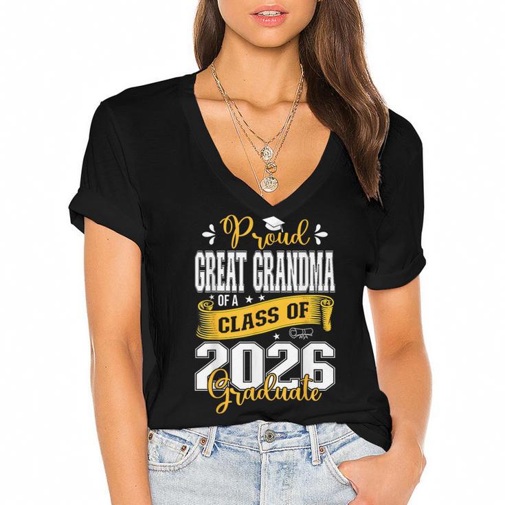 Proud Great Grandma Of a Class Of 2026 Graduate Graduation Women's Jersey Short Sleeve Deep V-Neck Tshirt				