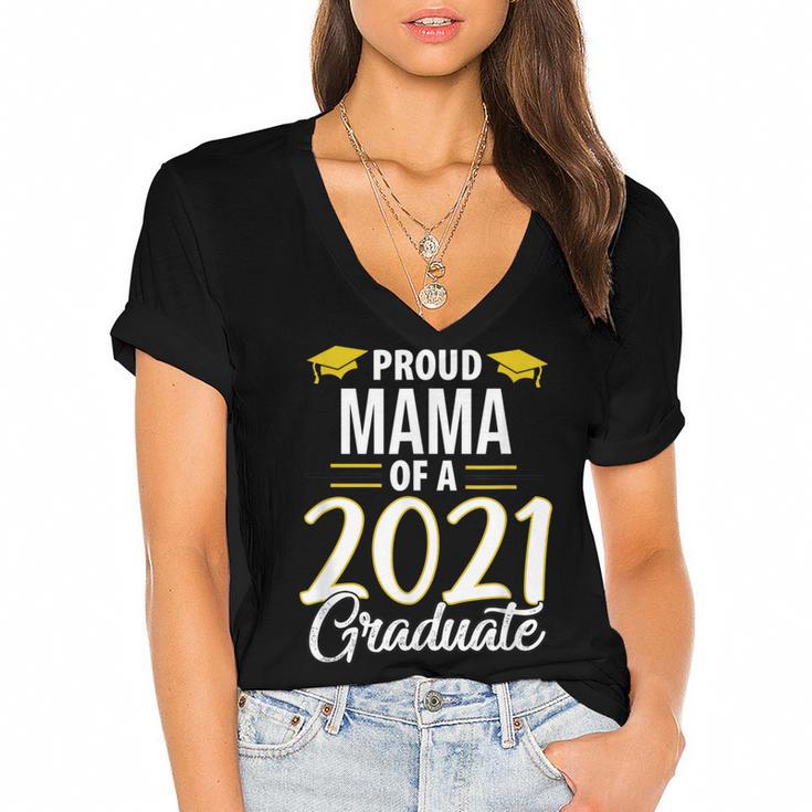 Proud Mama Of A 2021 Graduate Graduation Clothes MBA PhD Women's Jersey Short Sleeve Deep V-Neck Tshirt				