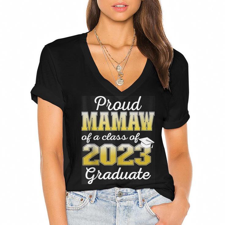 Proud Mamaw Of 2023 Graduate Class 2023 Graduation Family Women's Jersey Short Sleeve Deep V-Neck Tshirt				