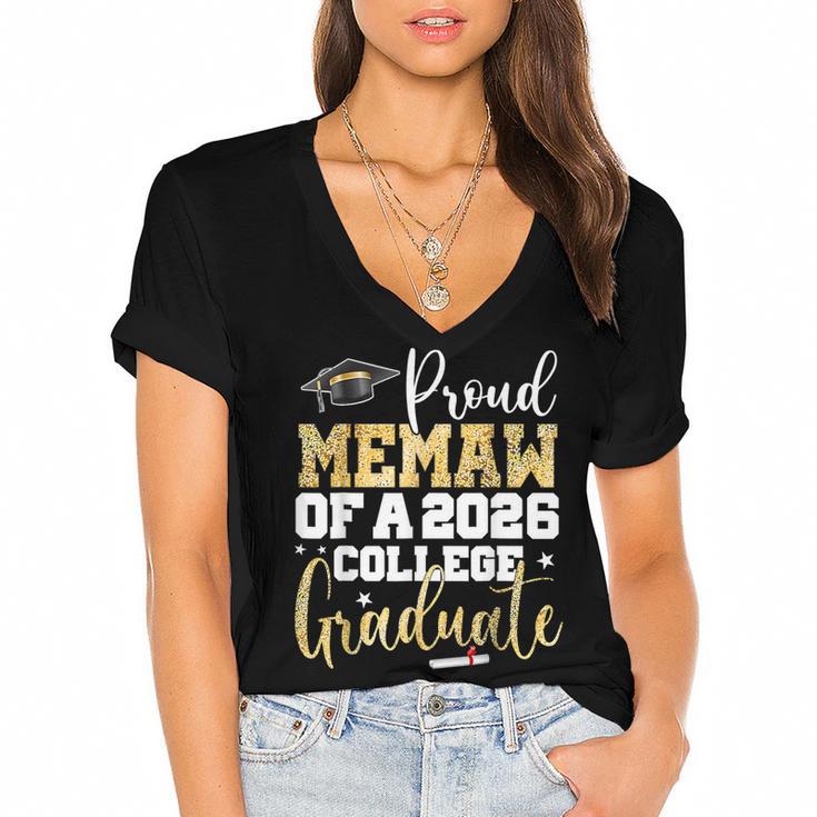Proud Memaw Of 2026 Graduate College Graduation Women's Jersey Short Sleeve Deep V-Neck Tshirt				