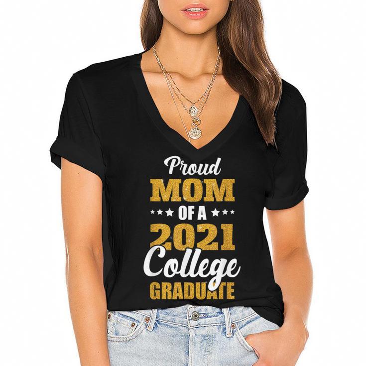 Proud Mom Of A 2021 College Graduate Senior Graduation Women's Jersey Short Sleeve Deep V-Neck Tshirt				