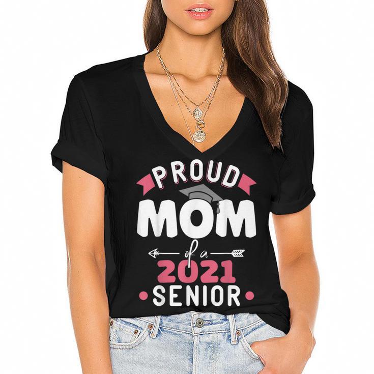 Proud Mom Of a 2021 Senior Year School Graduation Party Women's Jersey Short Sleeve Deep V-Neck Tshirt				