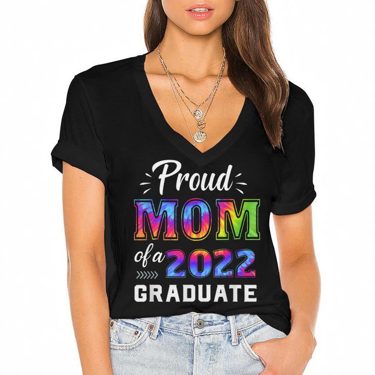 Proud Mom Of a 2022 Graduate Matching Tie Dye Graduation Women's Jersey Short Sleeve Deep V-Neck Tshirt				