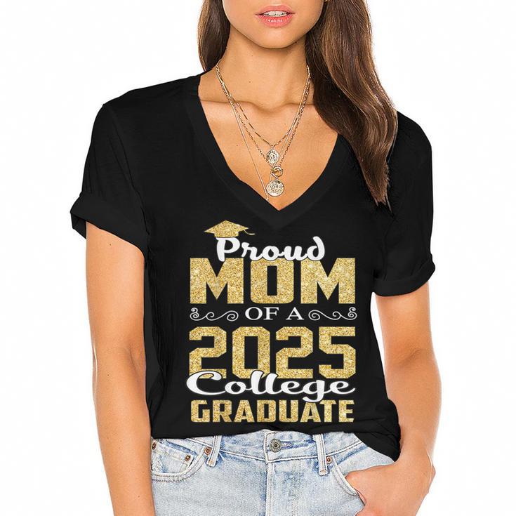 Proud Mom Of 2025 Graduate College Shirt Graduation Women's Jersey Short Sleeve Deep V-Neck Tshirt				