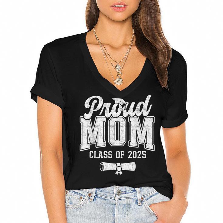Proud Mom Of 2025 Graduate Senior Mom 25 Graduation Women's Jersey Short Sleeve Deep V-Neck Tshirt				