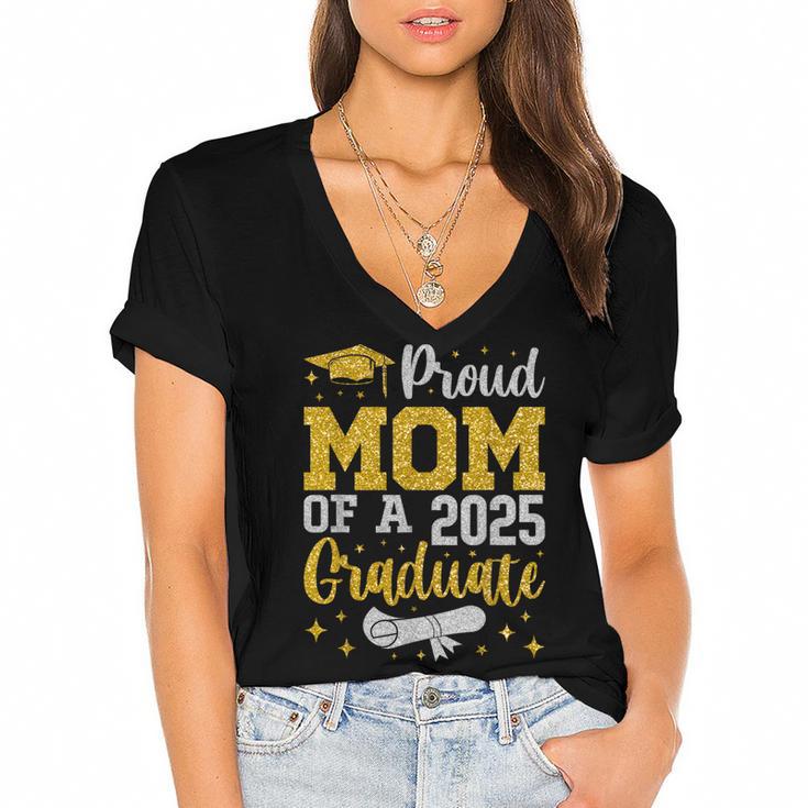 Proud Mom Of A 2025 Graduate Senior Class Of 2025 Graduation Women's Jersey Short Sleeve Deep V-Neck Tshirt				
