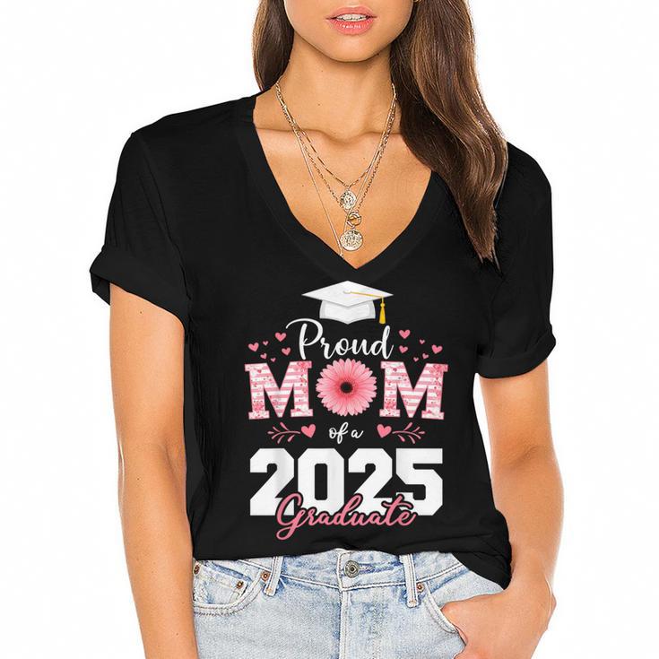 Proud Mom Of a 2025 Graduate Senior Mom Family Graduation Women's Jersey Short Sleeve Deep V-Neck Tshirt				