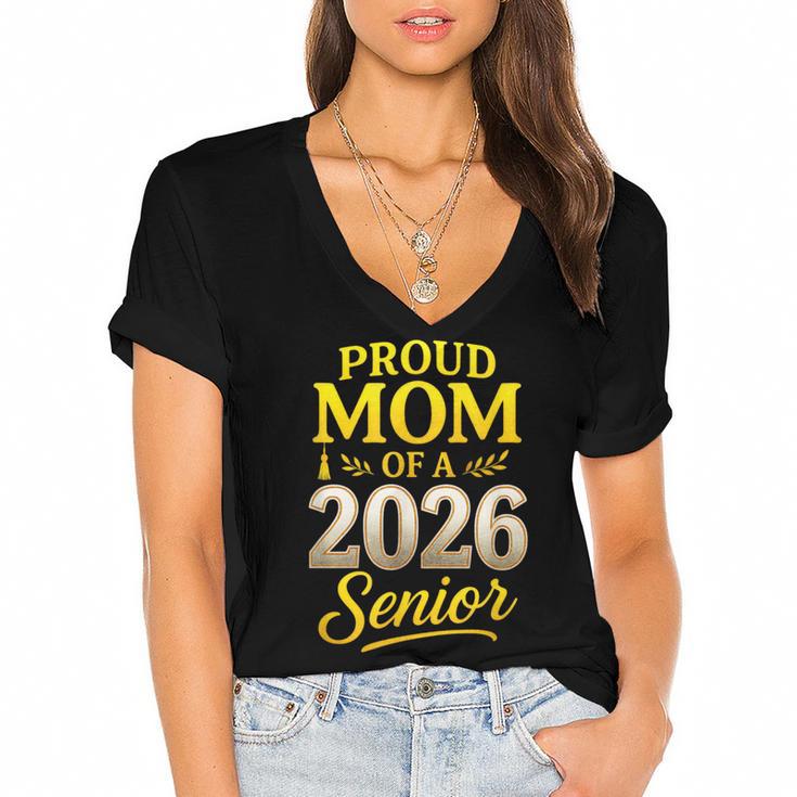 Proud Mom Of A 2026 Senior Graduation Pride Women's Jersey Short Sleeve Deep V-Neck Tshirt				