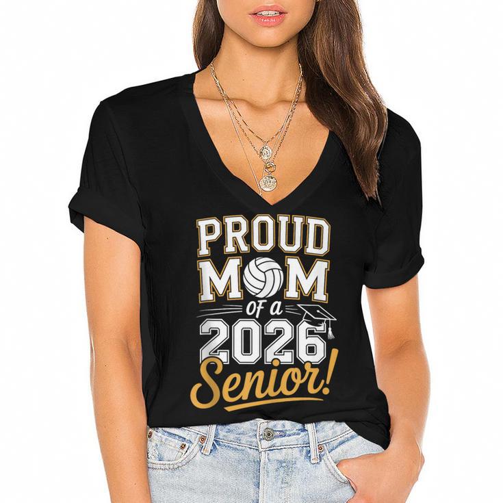 Proud Mom Of a 2026 Senior Volleyball Graduation Women's Jersey Short Sleeve Deep V-Neck Tshirt				