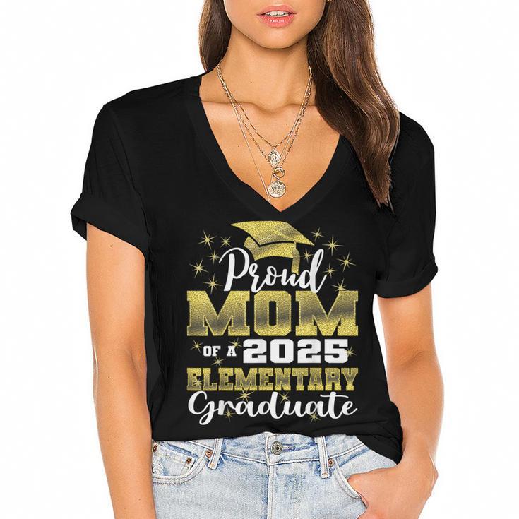 Proud Mom Of 5th Grade Graduate 2025 Elementary Graduation Women's Jersey Short Sleeve Deep V-Neck Tshirt				