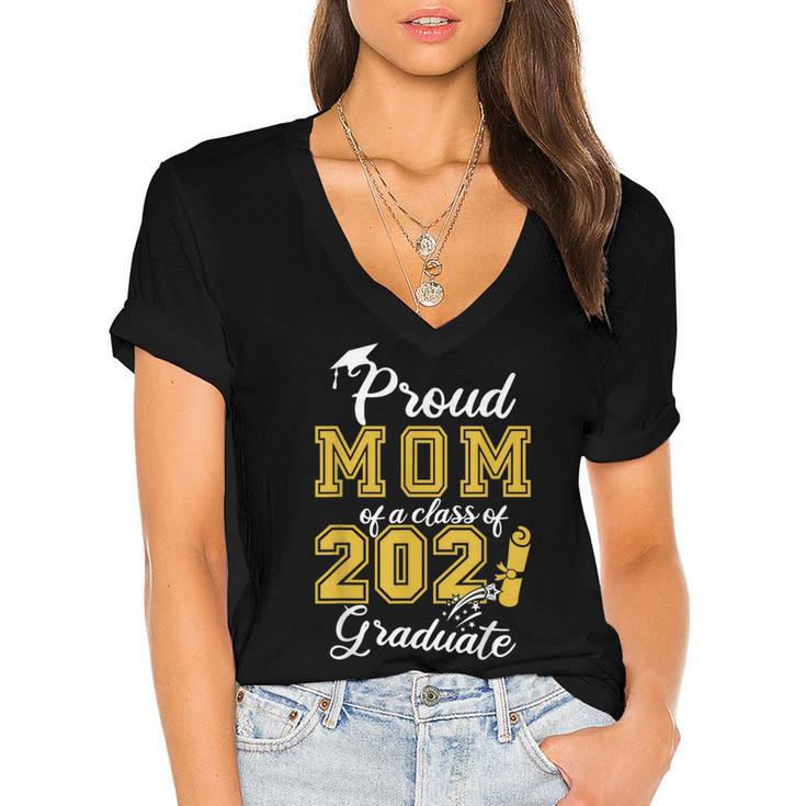 Proud Mom Of a Class Of 2021 Graduate Graduation Senior 2021 Women's Jersey Short Sleeve Deep V-Neck Tshirt				
