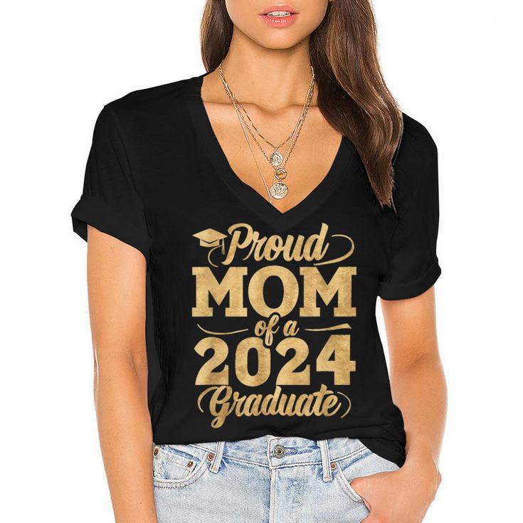 Proud Mom Of a Class Of 2024 Graduate Senior Graduation Women's Jersey Short Sleeve Deep V-Neck Tshirt				