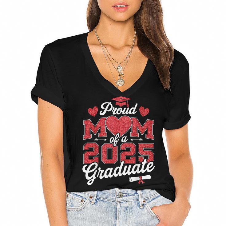 Proud Mom Of a Class Of 2025 Graduate Senior Graduation Women's Jersey Short Sleeve Deep V-Neck Tshirt				