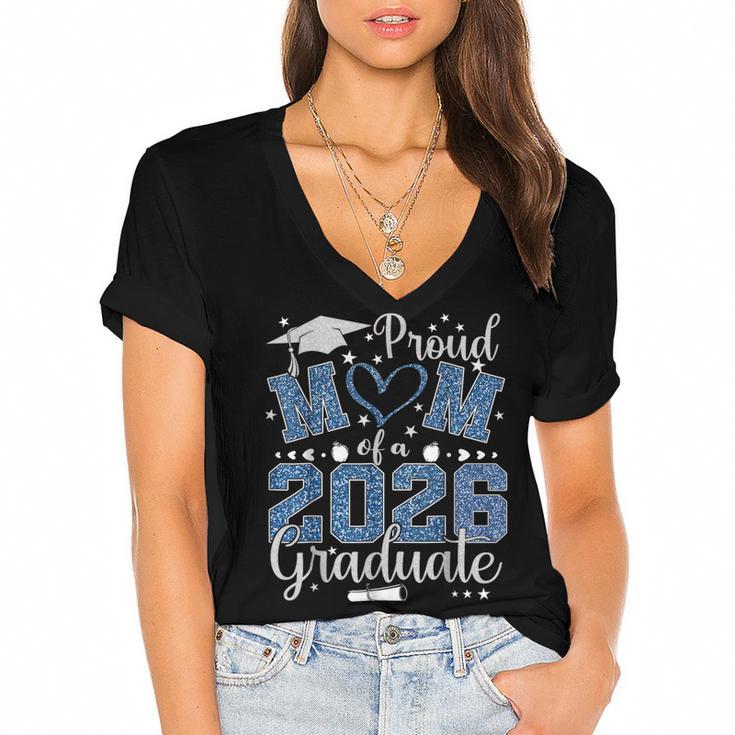 Proud Mom Of a Class Of 2026 Graduate Senior Graduation Women's Jersey Short Sleeve Deep V-Neck Tshirt				