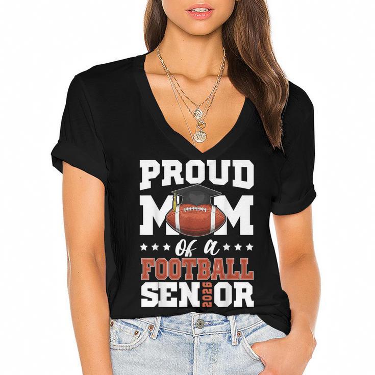 Proud Mom Of a Football Senior 2026 Graduation Gifts Women's Jersey Short Sleeve Deep V-Neck Tshirt				