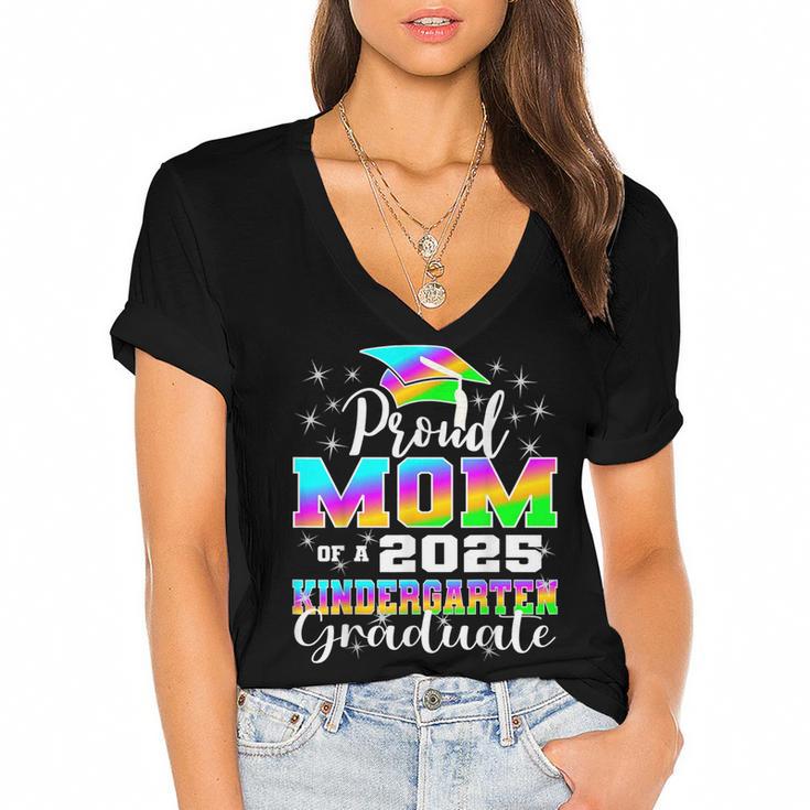 Proud Mom Of Kindergarten Graduate 2025 Graduation Mom Women's Jersey Short Sleeve Deep V-Neck Tshirt				