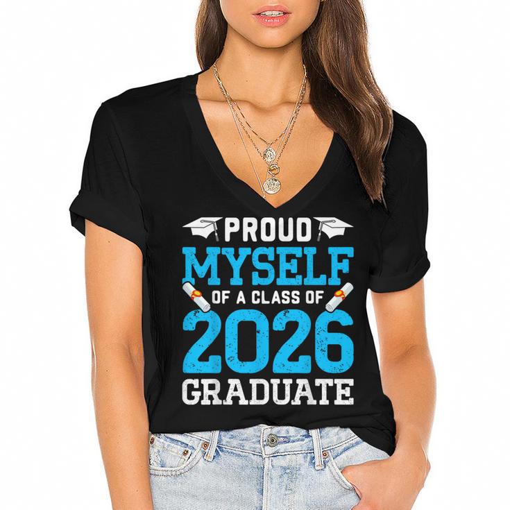 Proud Myself Of A Class Of 2026 Graduate Senior Graduation Women's Jersey Short Sleeve Deep V-Neck Tshirt				