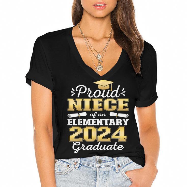 Proud Niece Of 5th Grade Graduate 2024 Elementary Graduation Women's Jersey Short Sleeve Deep V-Neck Tshirt				