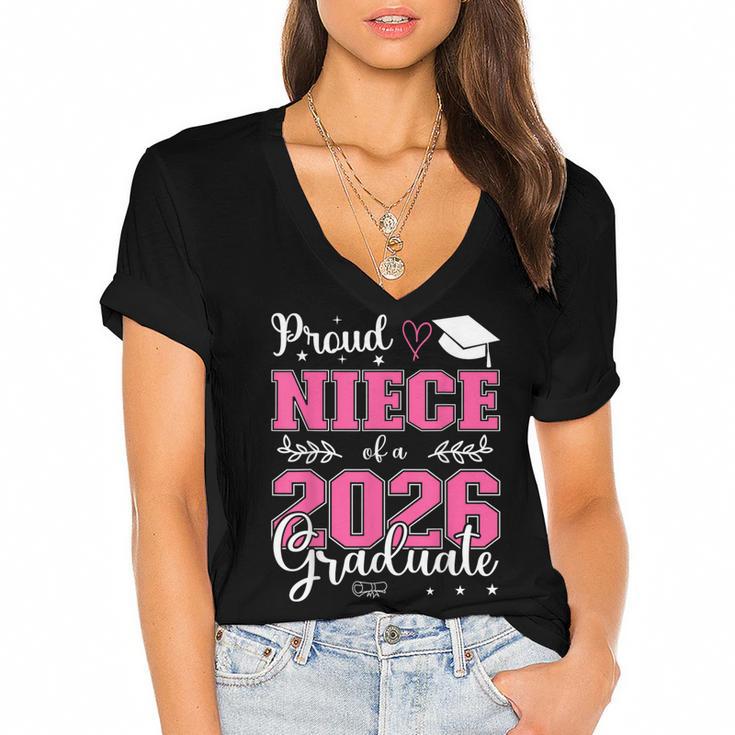 Proud Niece Of a Class Of 2026 Graduate For Graduation Women's Jersey Short Sleeve Deep V-Neck Tshirt				
