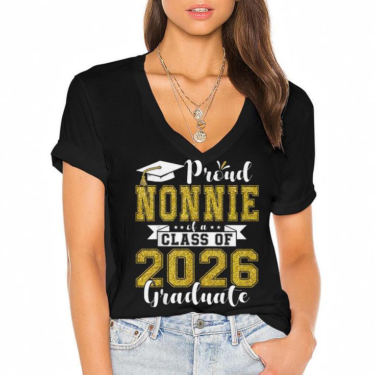 Proud Nonnie Of a Class Of 2026 Graduate Graduation 2026 Women's Jersey Short Sleeve Deep V-Neck Tshirt				