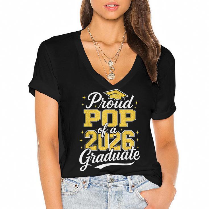 Proud Pop Of A 2026 Graduate Class Of 2026 Graduation Women's Jersey Short Sleeve Deep V-Neck Tshirt				