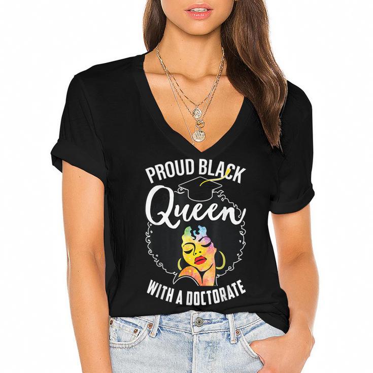 Proud Queen PhD Doctorate Degree Graduation Woman Girl Women's Jersey Short Sleeve Deep V-Neck Tshirt				