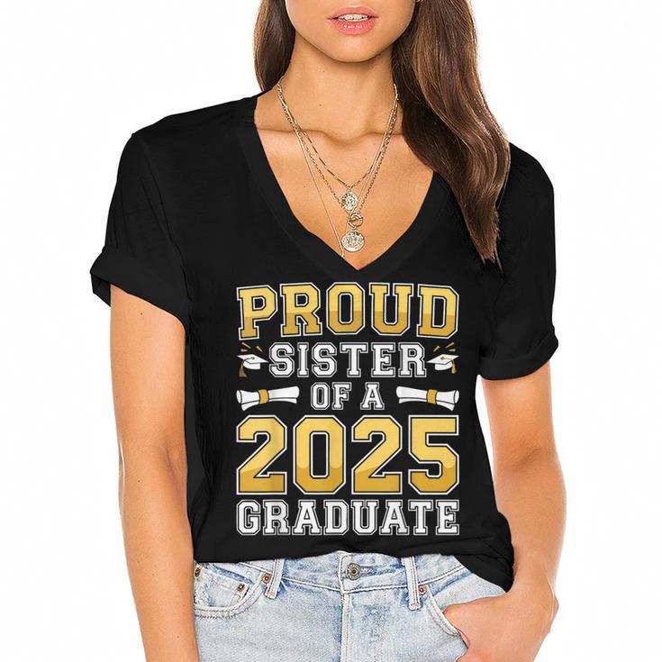 Proud Sister Of A 2025 Graduate Shirt Class 2025 Graduation Women's Jersey Short Sleeve Deep V-Neck Tshirt				