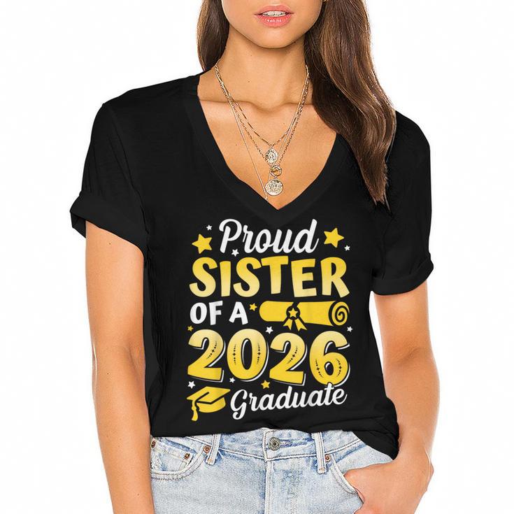 Proud Sister Of A 2026 Graduate Senior Class Graduation Women's Jersey Short Sleeve Deep V-Neck Tshirt				