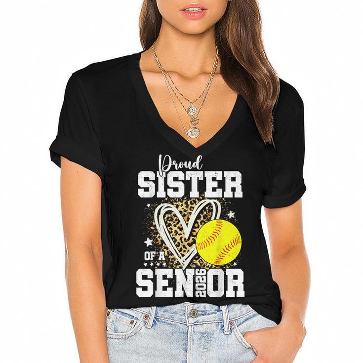 Proud Sister Of A 2026 Senior Softball Graduation Leopard Women's Jersey Short Sleeve Deep V-Neck Tshirt				
