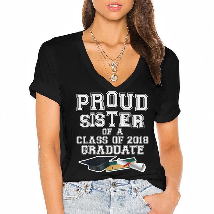 Proud Sister Of A Grad Class Of 2018 Graduation Apparel Women's Jersey Short Sleeve Deep V-Neck Tshirt				