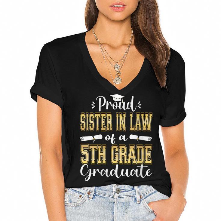 Proud Sister In Law Of 5th Grade Graduate 2023 Graduation Women's Jersey Short Sleeve Deep V-Neck Tshirt				