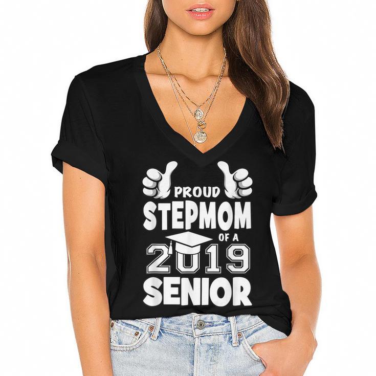 Proud Stepmom Of A 2019 Senior School Graduation Shirt Women's Jersey Short Sleeve Deep V-Neck Tshirt				
