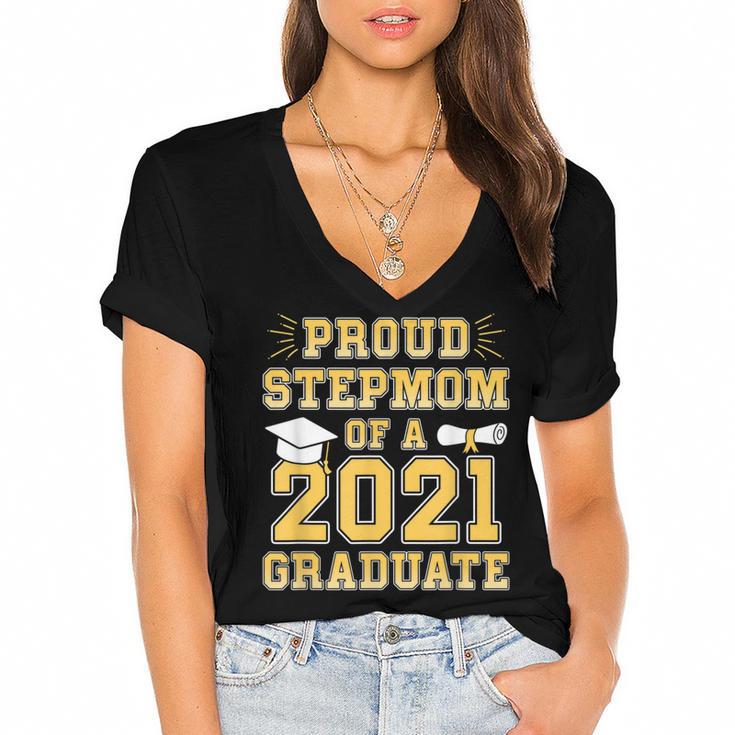 Proud Stepmom Of a 2021 Graduate School Graduation Party Women's Jersey Short Sleeve Deep V-Neck Tshirt				