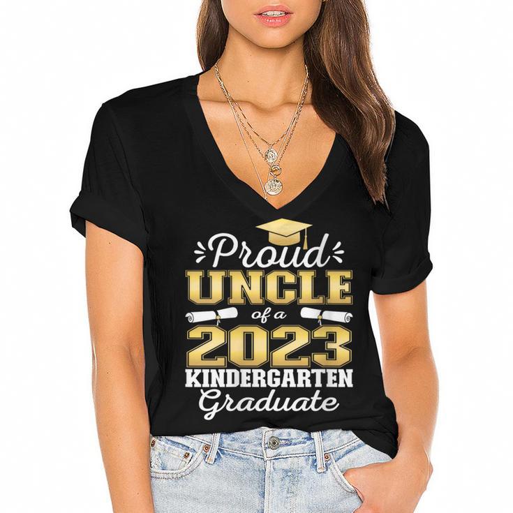 Proud Uncle Of Kindergarten Graduate 2023 Graduation Uncle Women's Jersey Short Sleeve Deep V-Neck Tshirt				