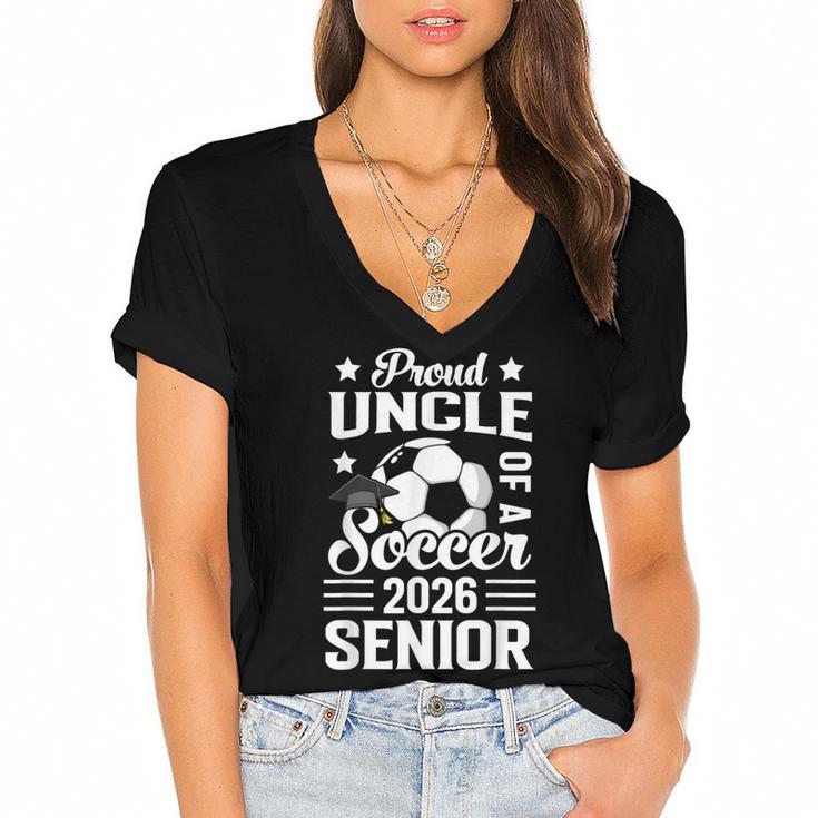 Proud Uncle Of a Soccer Senior 2026 Graduation Women's Jersey Short Sleeve Deep V-Neck Tshirt				
