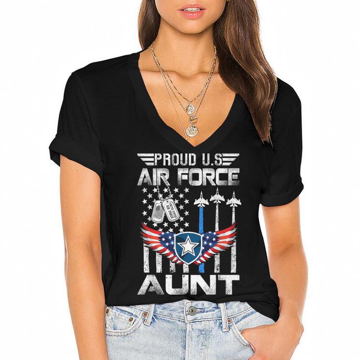 Proud US Air Force Aunt Flag Air Force Graduation Aunt Tee Women's Jersey Short Sleeve Deep V-Neck Tshirt				