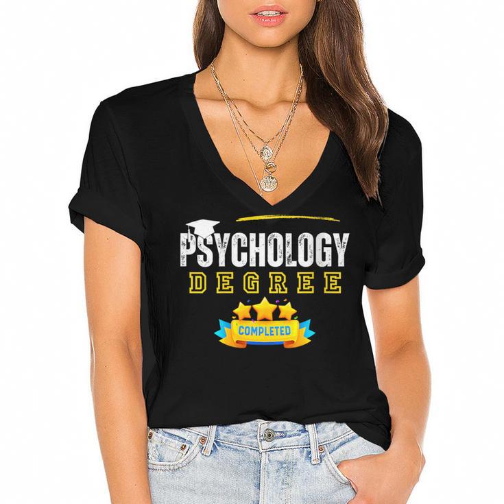 Psychology Degree Graduation Senior Celebration Grad Party Women's Jersey Short Sleeve Deep V-Neck Tshirt				