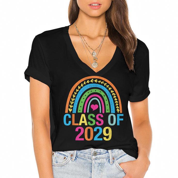 Rainbow Senior 2029 Shirt Class Of 2029 Cute Graduation Women's Jersey Short Sleeve Deep V-Neck Tshirt				