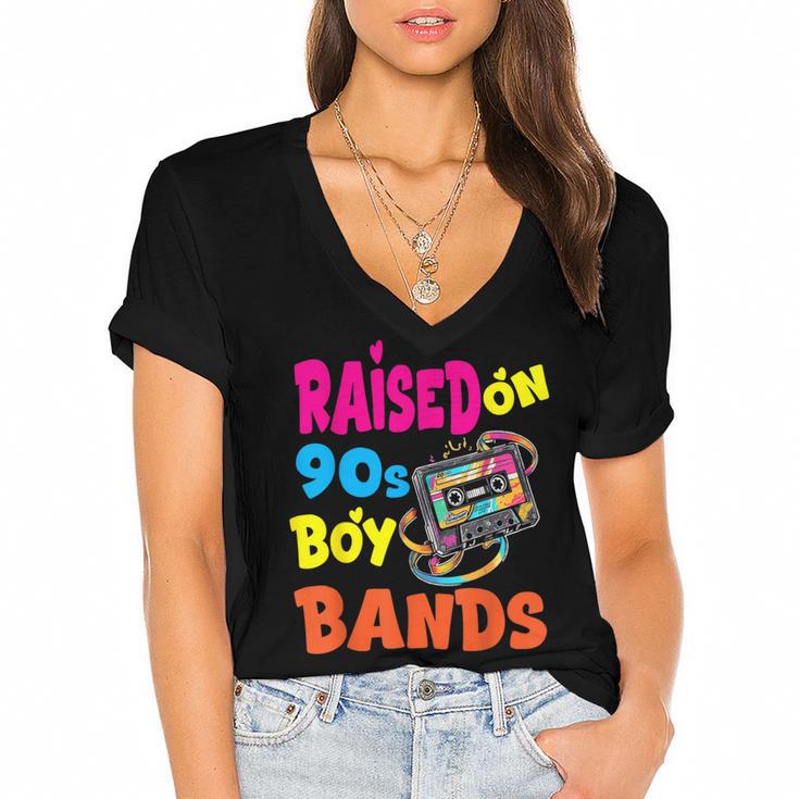 Raised On 90s Boy Bands Nostalgia Love Women Men Women's Jersey Short Sleeve Deep V-Neck Tshirt