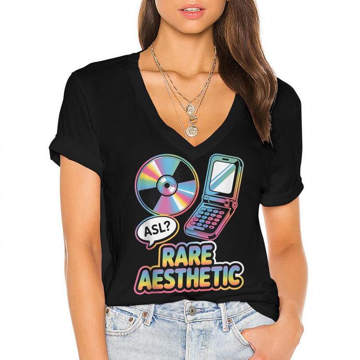 Rare Aesthetic Retro Nostalgia Y2K Vibes Women's Jersey Short Sleeve Deep V-Neck Tshirt