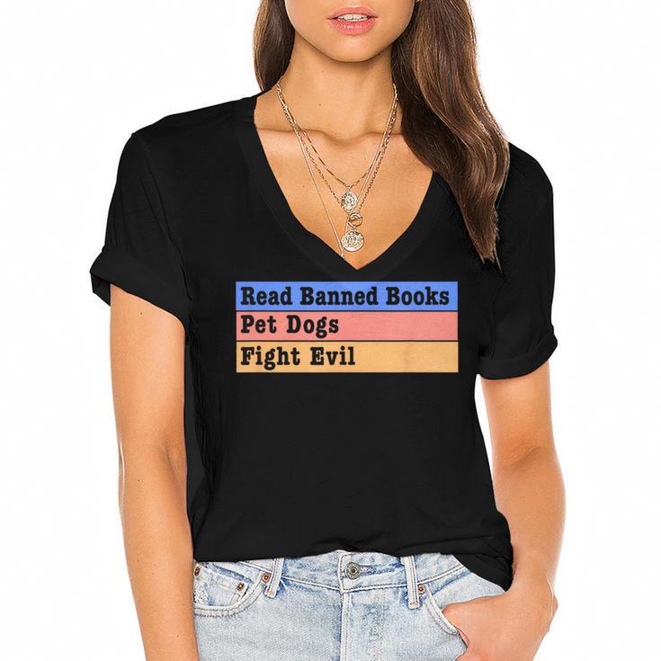 Read Banned Books Pet Dogs Fight Evil Women's Jersey Short Sleeve Deep V-Neck Tshirt				