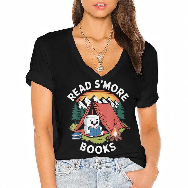 Read S'More Books Reading Camping Smores Kawaii S'Mores Women's Jersey Short Sleeve Deep V-Neck Tshirt				