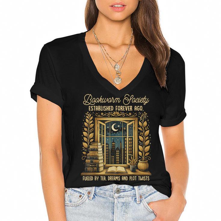 Reading Book Lover Bookish Readers Bookworm Society Women's Jersey Short Sleeve Deep V-Neck Tshirt				