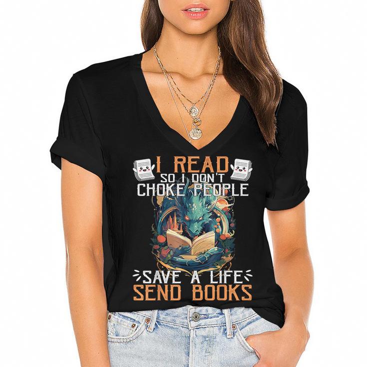 Reading Readers I Read Send Books Dragon Bookworm Tee Women's Jersey Short Sleeve Deep V-Neck Tshirt				