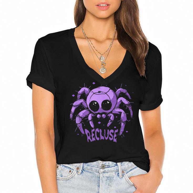 Recluse Pastel Goth Spider Shy Introvert Creepy Cute Kawaii Women's Jersey Short Sleeve Deep V-Neck Tshirt
